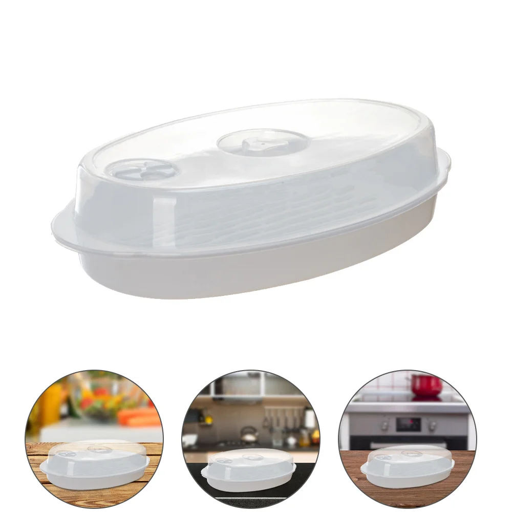 

1Pcs Food Steamer Plate Microwave Oven Steamer Kitchen Supplies with Lid Heat-Resistant Practical for Cooking Buns Fish