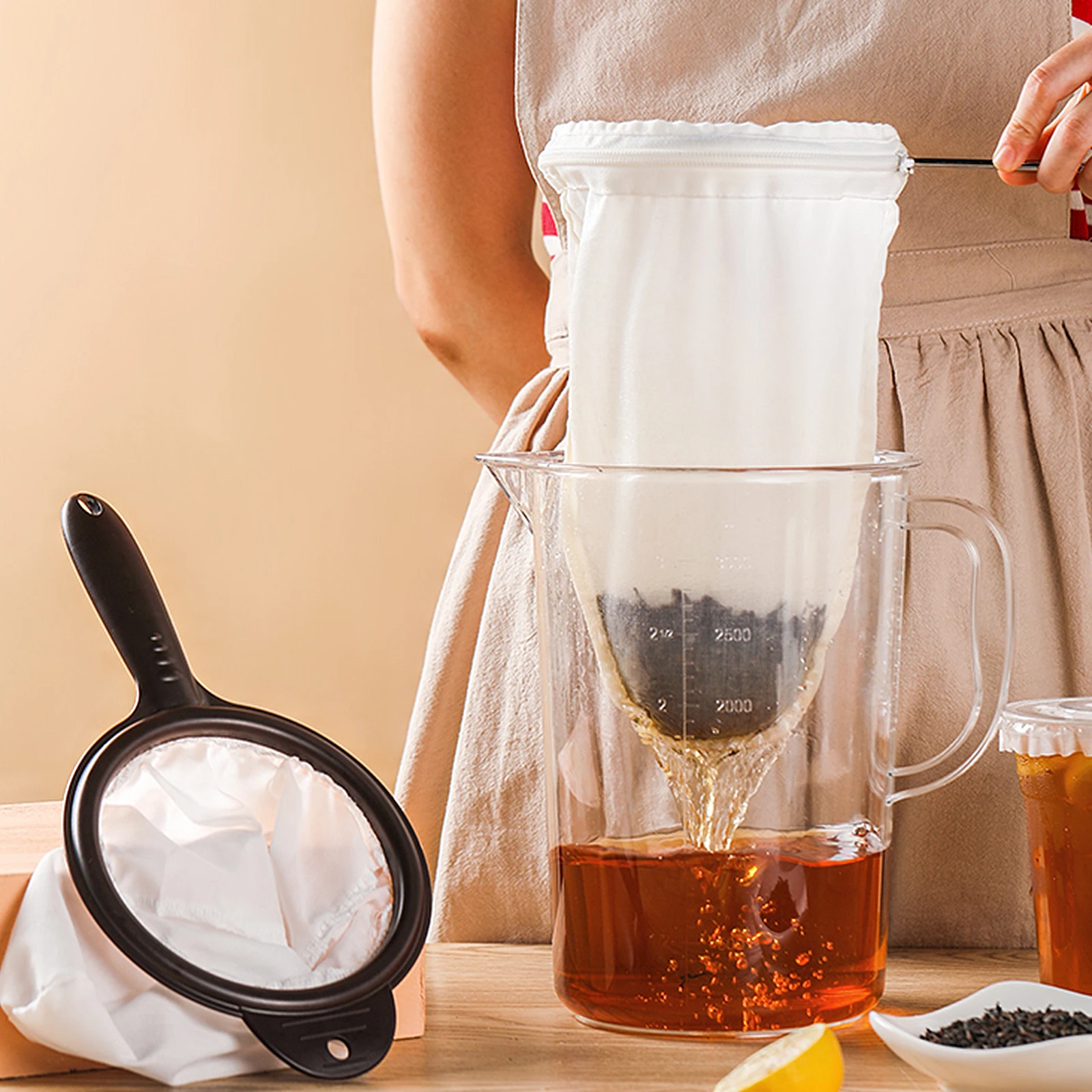 

2 Pcs Filter Bag Steel Ring Restaurant Use Bags Coffee Tea Strainer Yogurt Fine Filtering Accessories Stainless for Loose