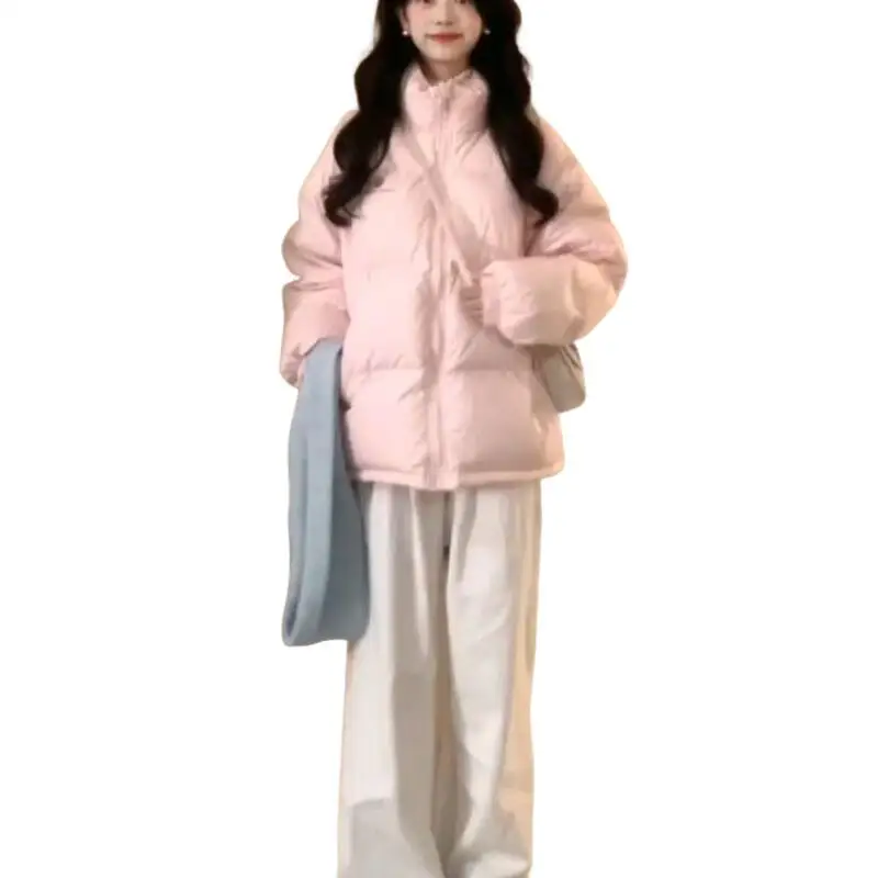 Chaqueta acolchada de algodón rosa de estilo coreano para mujer, chaqueta acolchada de algodón para estudiante, suave y gruesa, para invierno