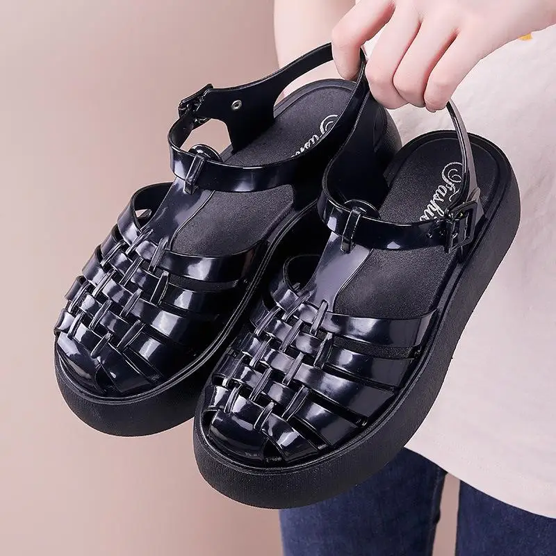Toe Closed Summer Beach Sandals Shoes Women Fashion Jelly Sandals Rome Shoes Soft Pvc Material Women Summer Rome Sandals