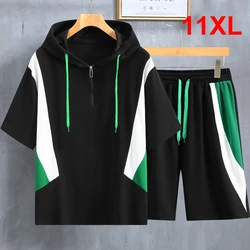 Summer Tracksuits Plus Size 11XL 10XL Men's Sets Fashion Casual Hooded T-shirts Pants Suits Male Patchwork Sets Big Size 11XL