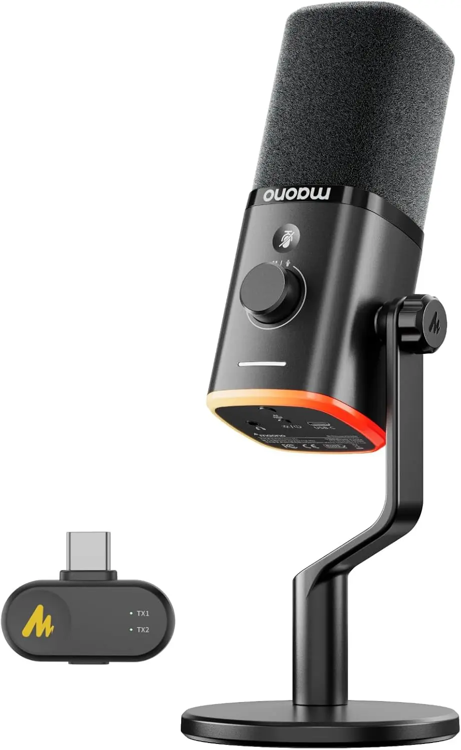 

Беспроводной USB-микрофон для ПК, игр и стриминга с шумоподавлением, RGB-подсветкой, кнопкой отключения звука, разъемом 3,5 мм, черный