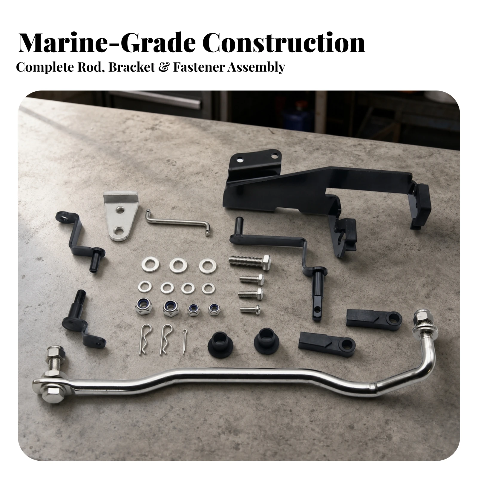 Outboard Motor Steering Conversion Kit with Mounting Brackets for Yamaha Two Stroke Front Mechanical Control Upgrade