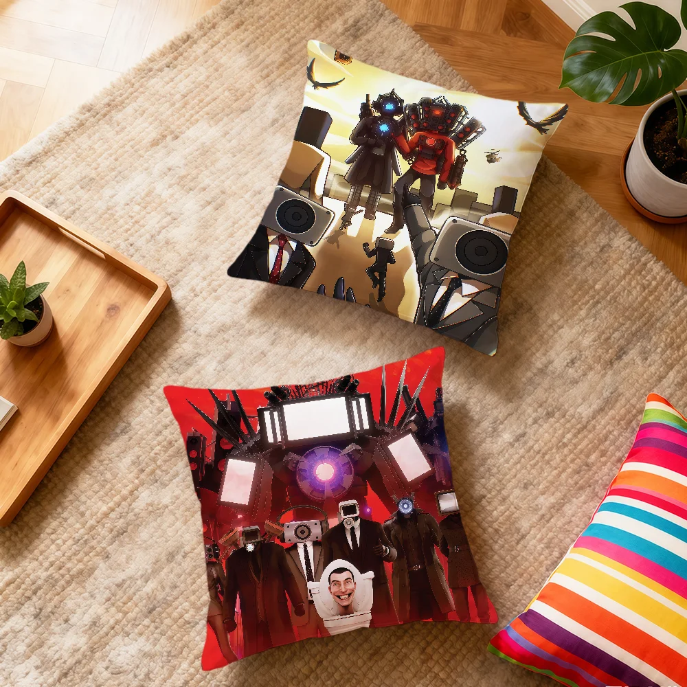 HOT funny cool S-skibidi T-toilet anime TV soft pillowcase for Sofa Home Living Room bedside Decor pillow cover Gift Party hogar
