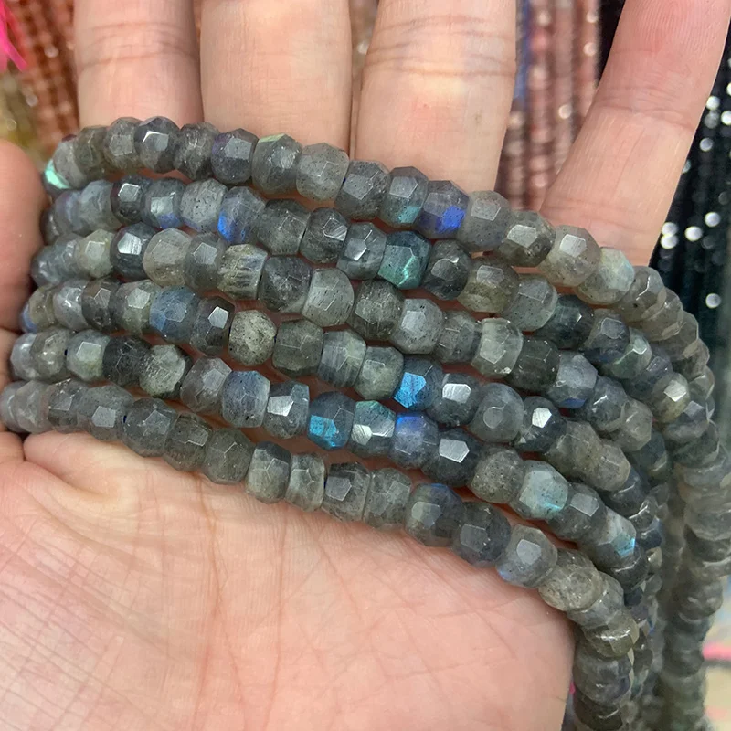 

A 4x7mm Natural Labradorite Stone Beads 15'' Faceted Rondelle Loose Beads For Jewelry Making DIY Women Necklace Bracelate Gift