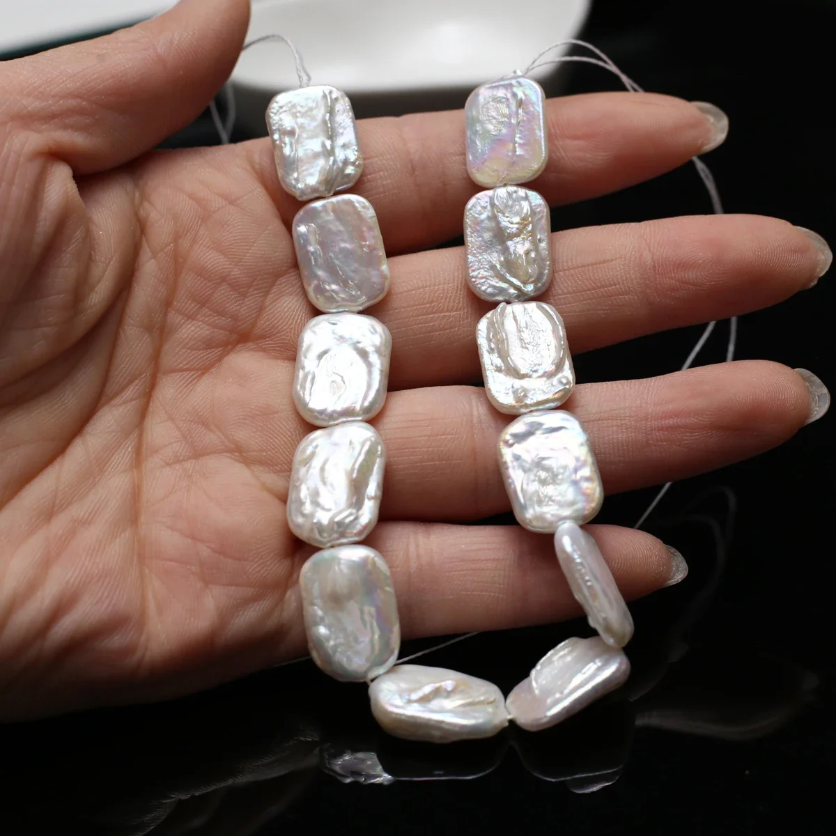 12x16mm4A 18cm Luminous Genuine Baroque Square Natural Freshwater White Pearl Bead Jewelry MakeDIY Necklace Bracelet Accessories