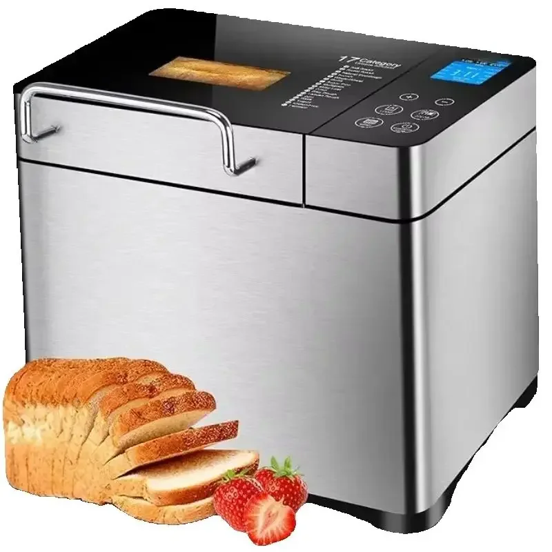 2 Pound Stainless Steel Electric Bread Maker with LED Monitor Smart Cooking Programs Home Bakery Appliance