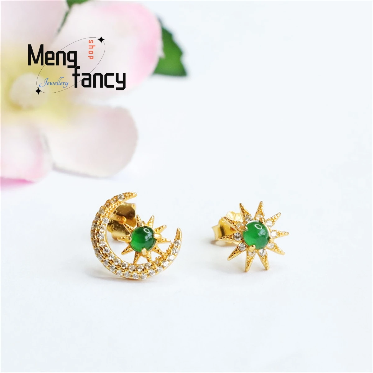 

Natural S925 Silver Inlaid Jade Ice King Green Star Moon Earring Simple Generous Personality Charm Fashion Women Luxury Jewelry