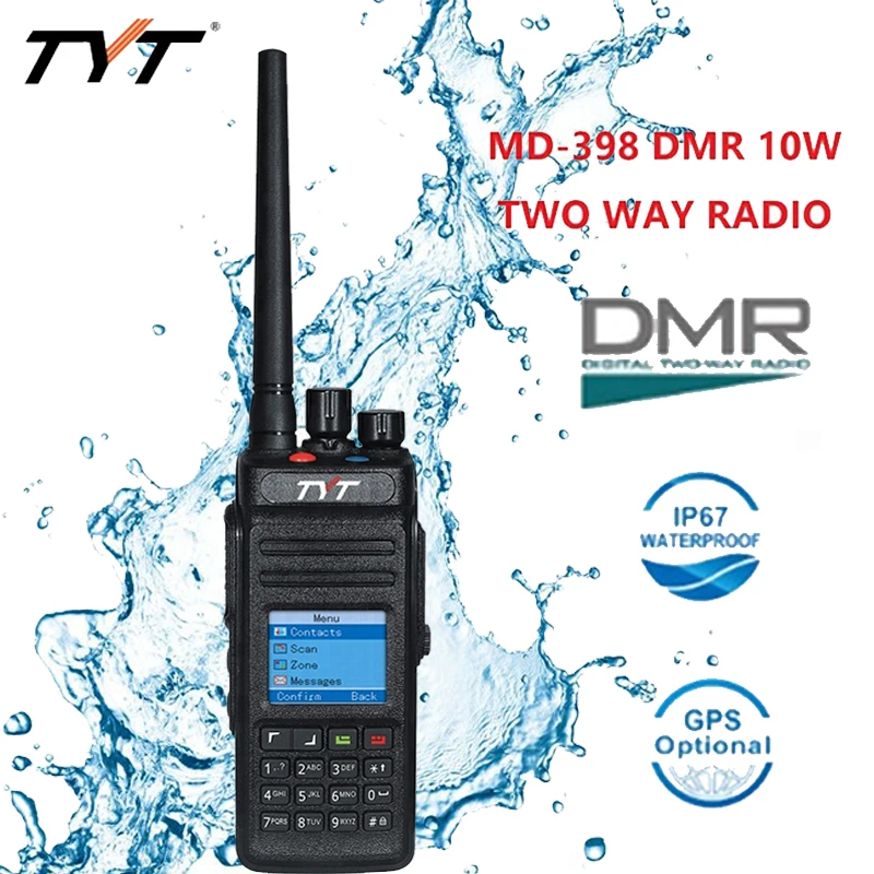 TYT DMR Digital Walkie Talkie MD-398 waterproof IP-67 Two way radio 10watt Long range dmr radio GPS Ham radio hf Transceiver