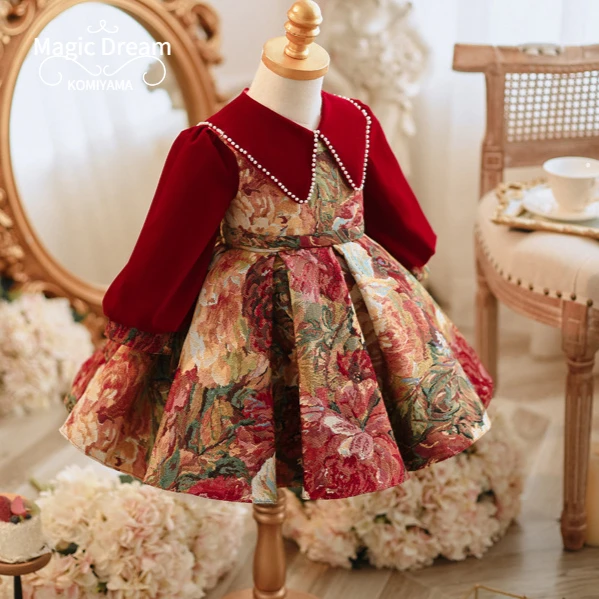 Personalizado luxuoso flor meninas vestido de princesa para crianças elegantes manga longa vestido de baile lolita festa de aniversário vestidos ano novo