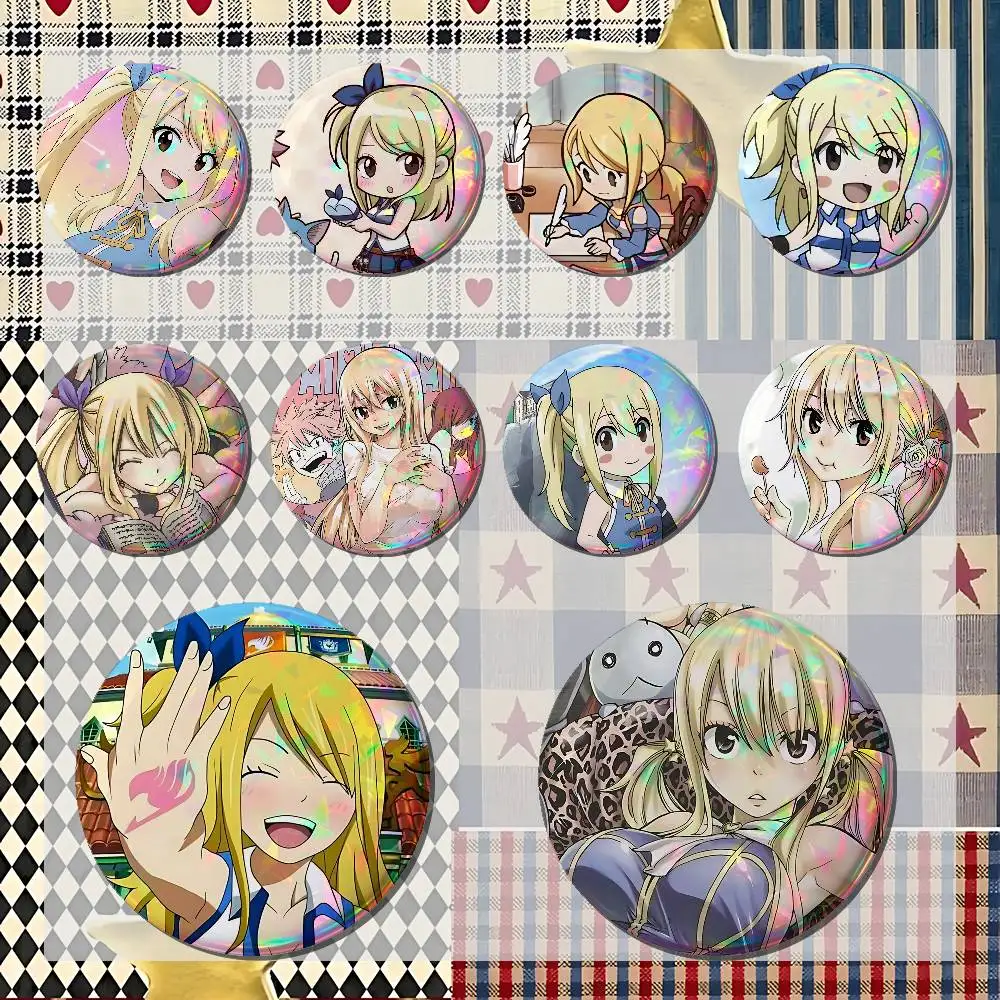 Cartoon Lucy Heartfilia Badges Tinplate Soft Button Pin Brooch Metal Badge Custom Jewelry Accessories Hat Bag Lapel