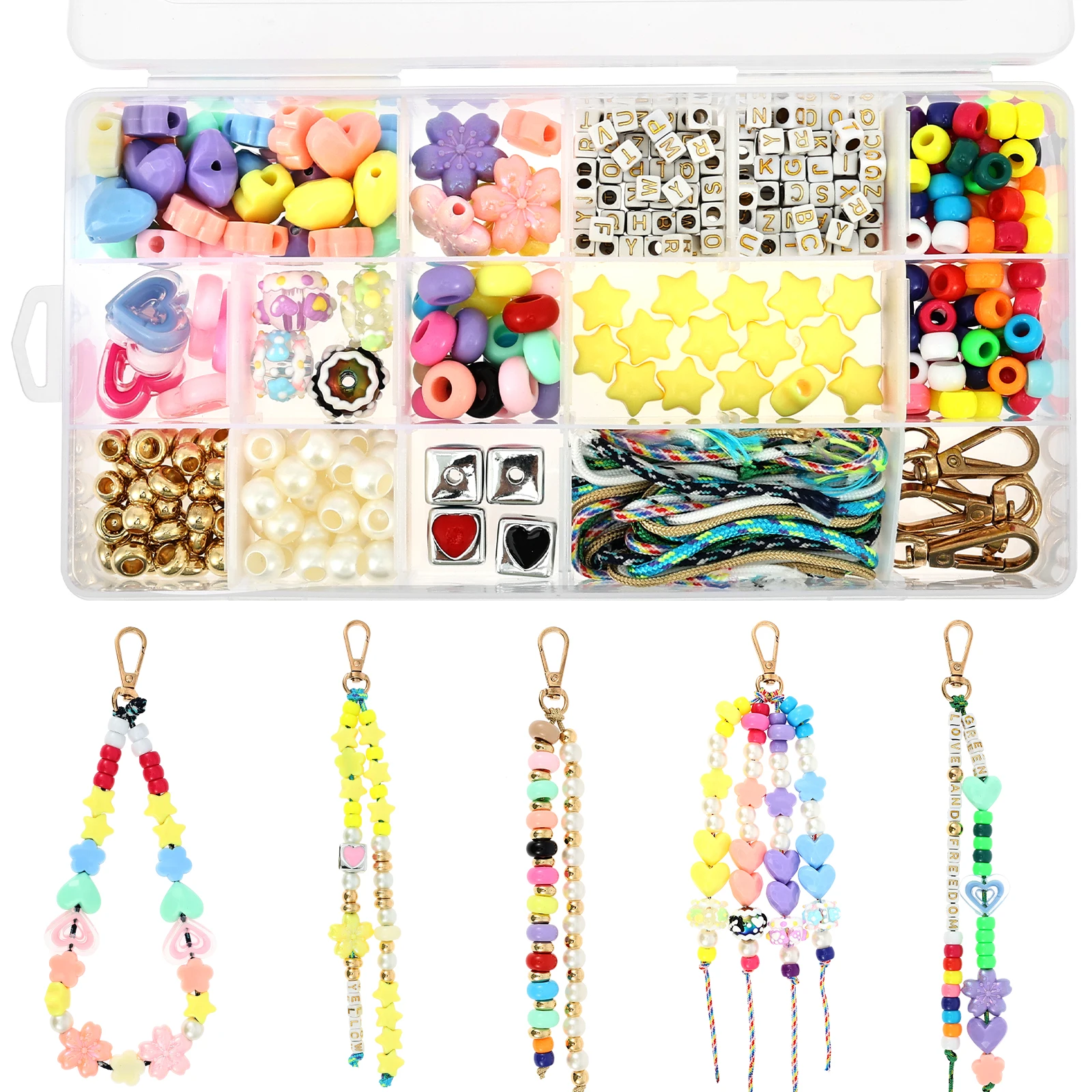 421PCS Beaded Keychain Making Kit for Women Acrylic Heart Star Flower Letter Alphabet Bag Bead DIY Key Chain Charm Supply Craft