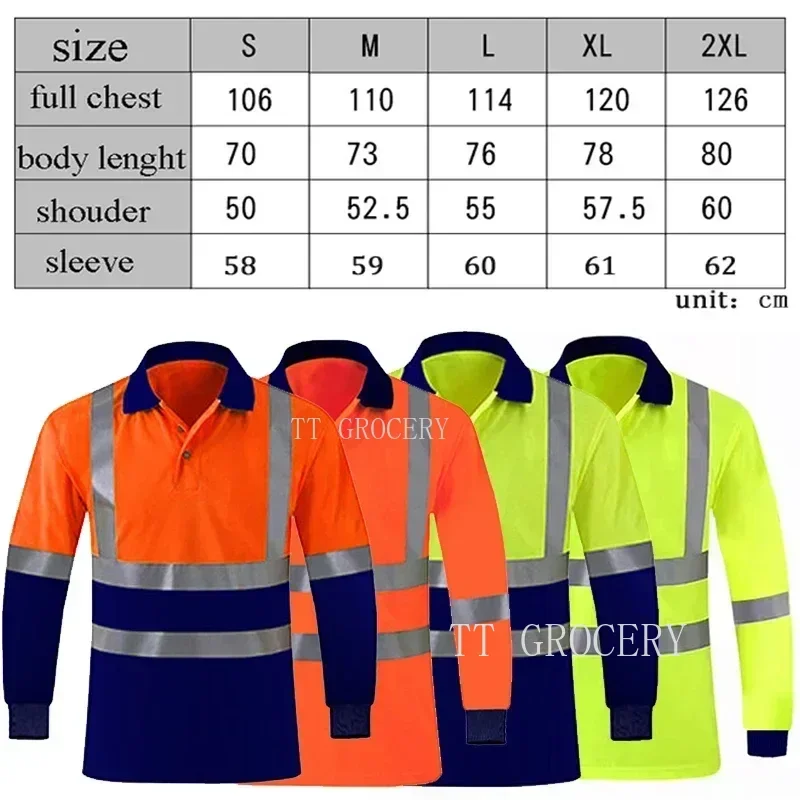 Summer Quick Dry Shirt Hi Vis Workwear Contrast Color Safety Long Sleeve Polo Shirt Reflective Work Tops For Working