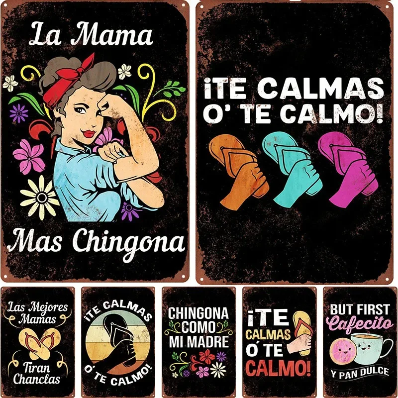 Letreros de Metal con palabras en español, placas decorativas de pared para dormitorio, cafetería, tienda, hogar, placa de hierro, pinturas artísticas, cuadros colgantes