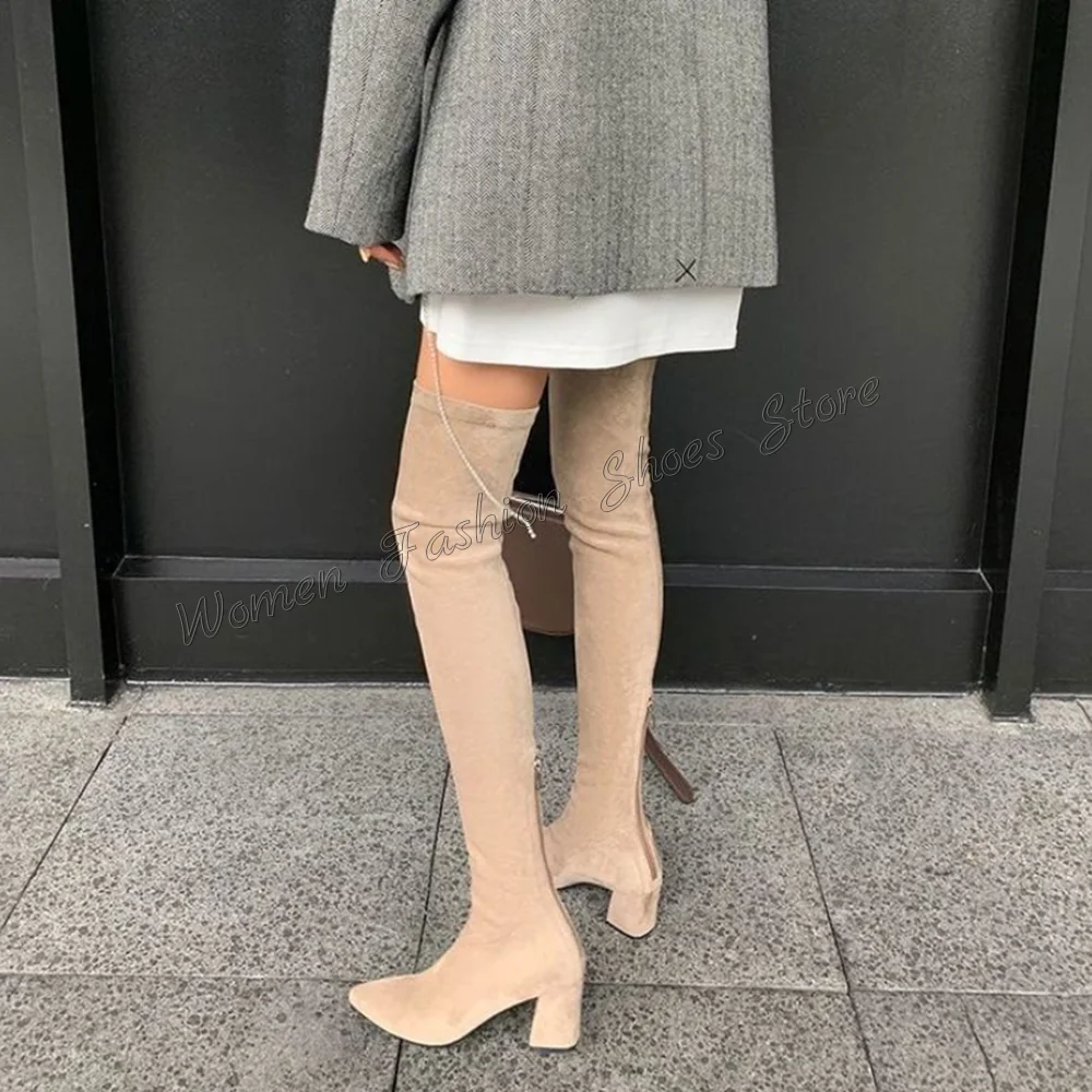 Back Zipper Pointed Toe Boots Chunky High Heels Over the Knee High Heel Shoes for Women Sexy Heels 2024 New Zapatos Para Mujere