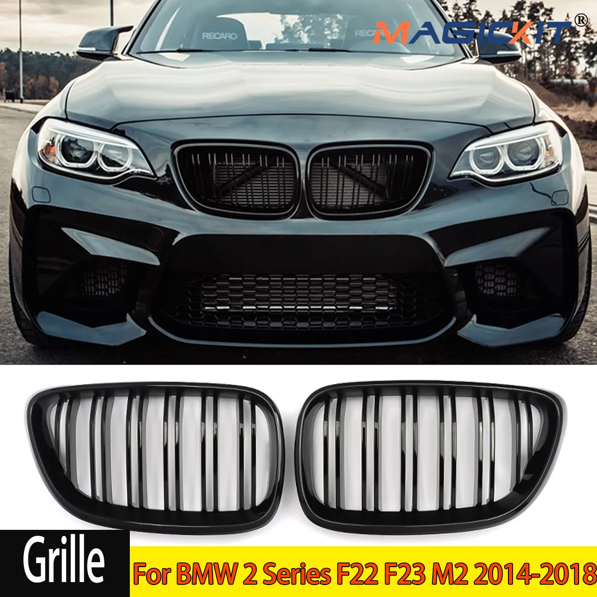 MagicKit Ship From Germany For BMW F22 F23 2 Series Coupe Cabriolet Kidney Gloss Black Grill Grille M2 Car Styling Accessory