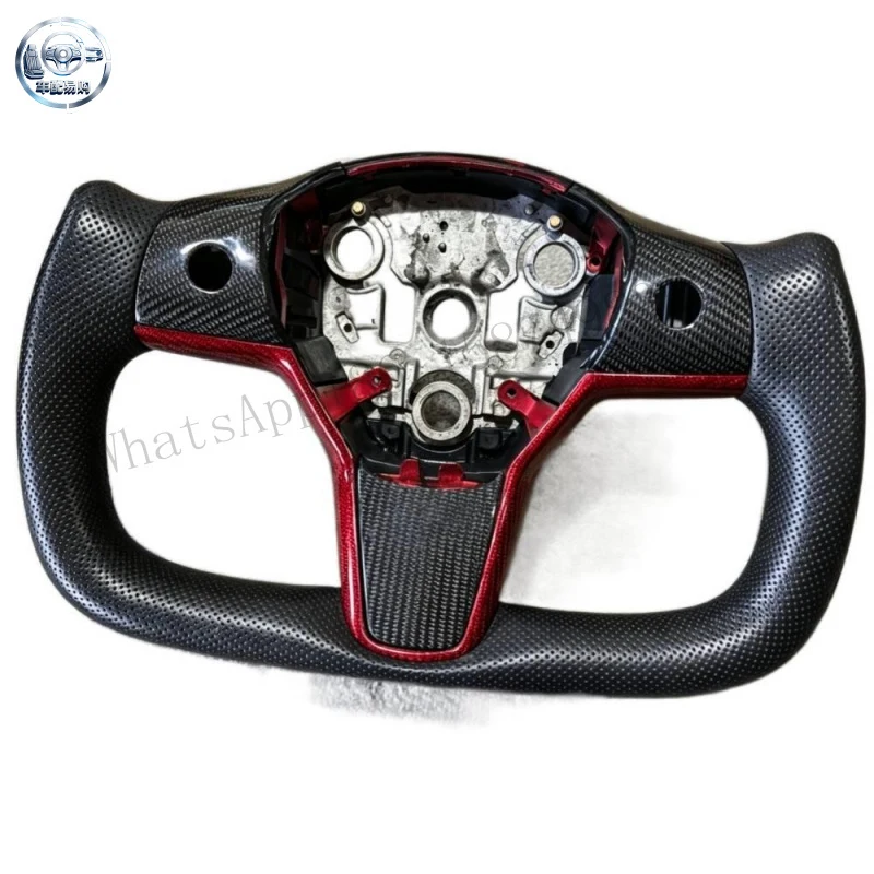 High Quality Leather Carbon Fiber Trim Steering Wheel Customizable Heating for 3 Model Y Car Modified
