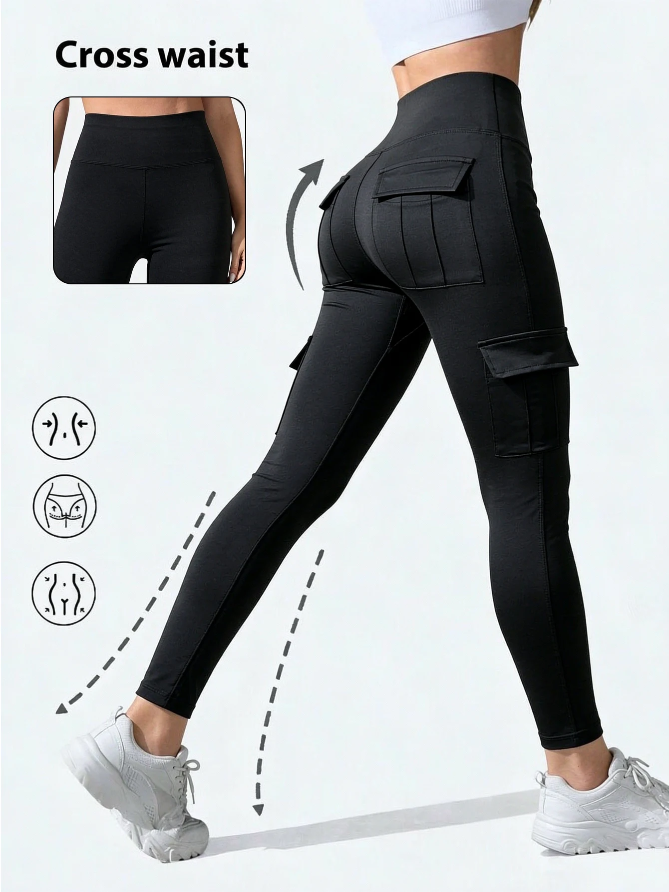 High Waisted Solid Colors Work Pocket Women Leggings, Elastic Butt Lifting Fitness Tights New Athletic Pants Fashion Streetwear