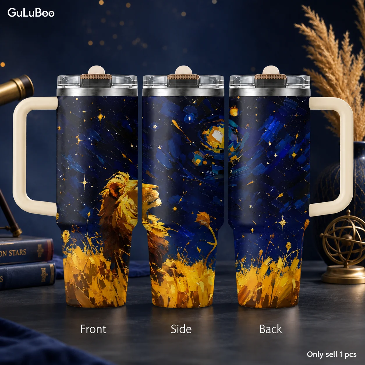 Starry Sky Lion Paint Vacuum Flasks 40oz 3rd Gen Vacuum Insulated Stainless Steel Tumbler Cup With Handle Straw Lid For Gifts