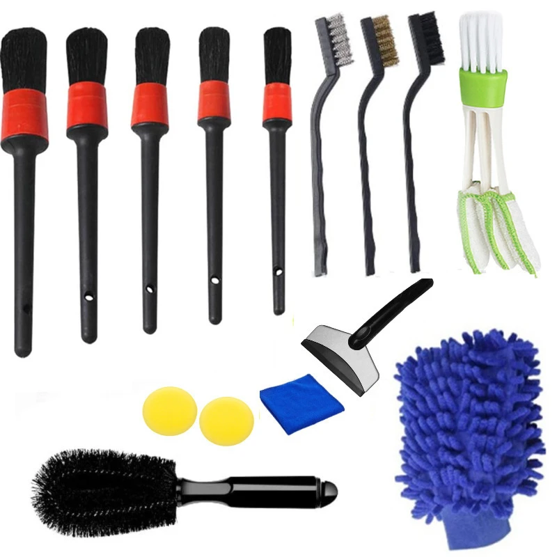 

15-Piece Car Waxing Cleaning Tools Blinds Brush Wheel Brush Car Wash Gloves Rag Sponge Stainless Steel Spatula