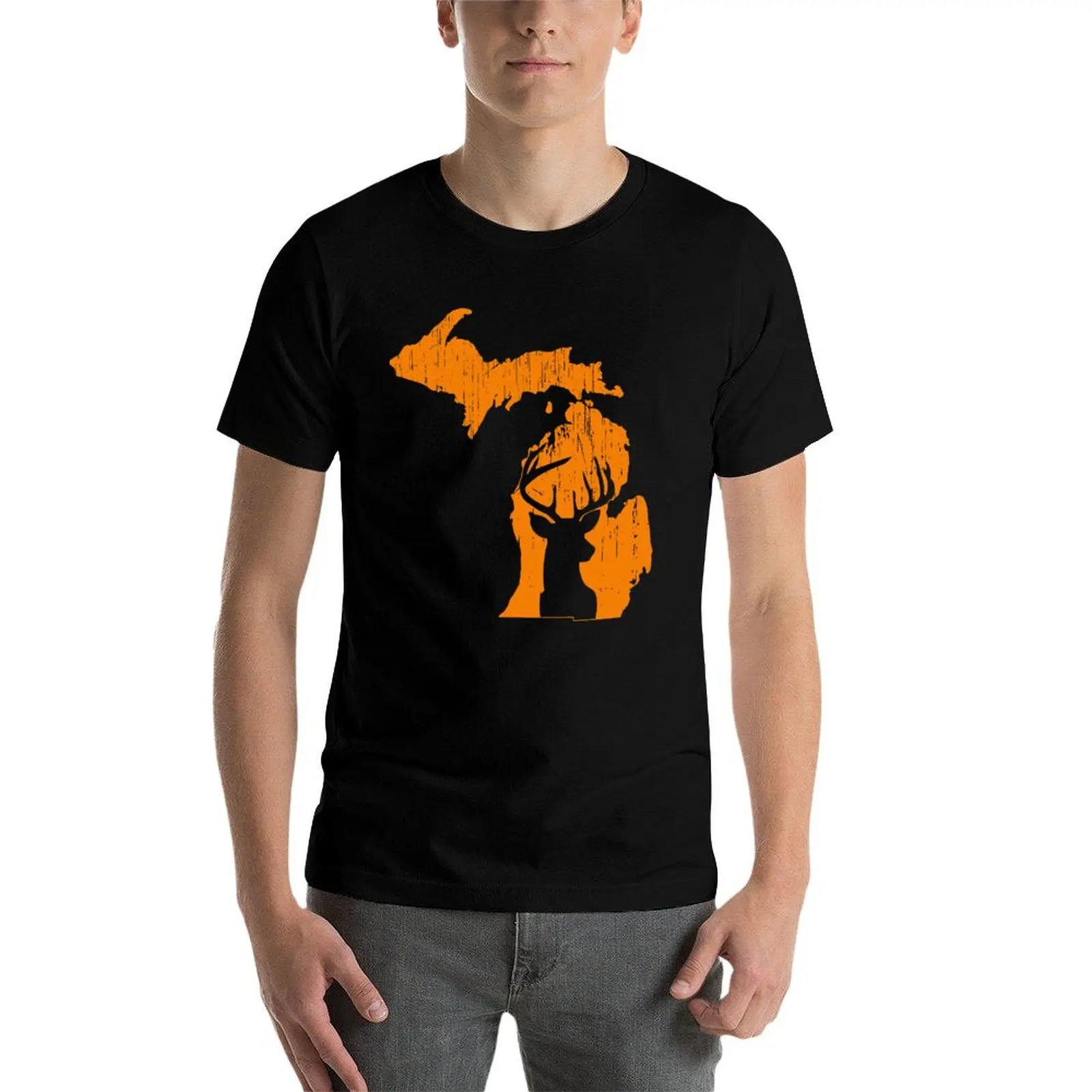 Michigan Deer Hunting Camiseta de algodão gráfico camisetas croswit camisa homem masculino grande e alto t camisas