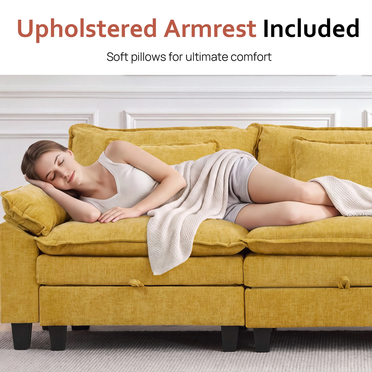 TCGBKAF 84.9 INCH Convertible U-Shaped Cloud Sectional Couch, Modular 5-8 Person Sofa with Deep Cushioned Seats, Pillow Arms, Ottoman and Decor Pillows, Pet-Friendly Easy Setup Indoor Furniture