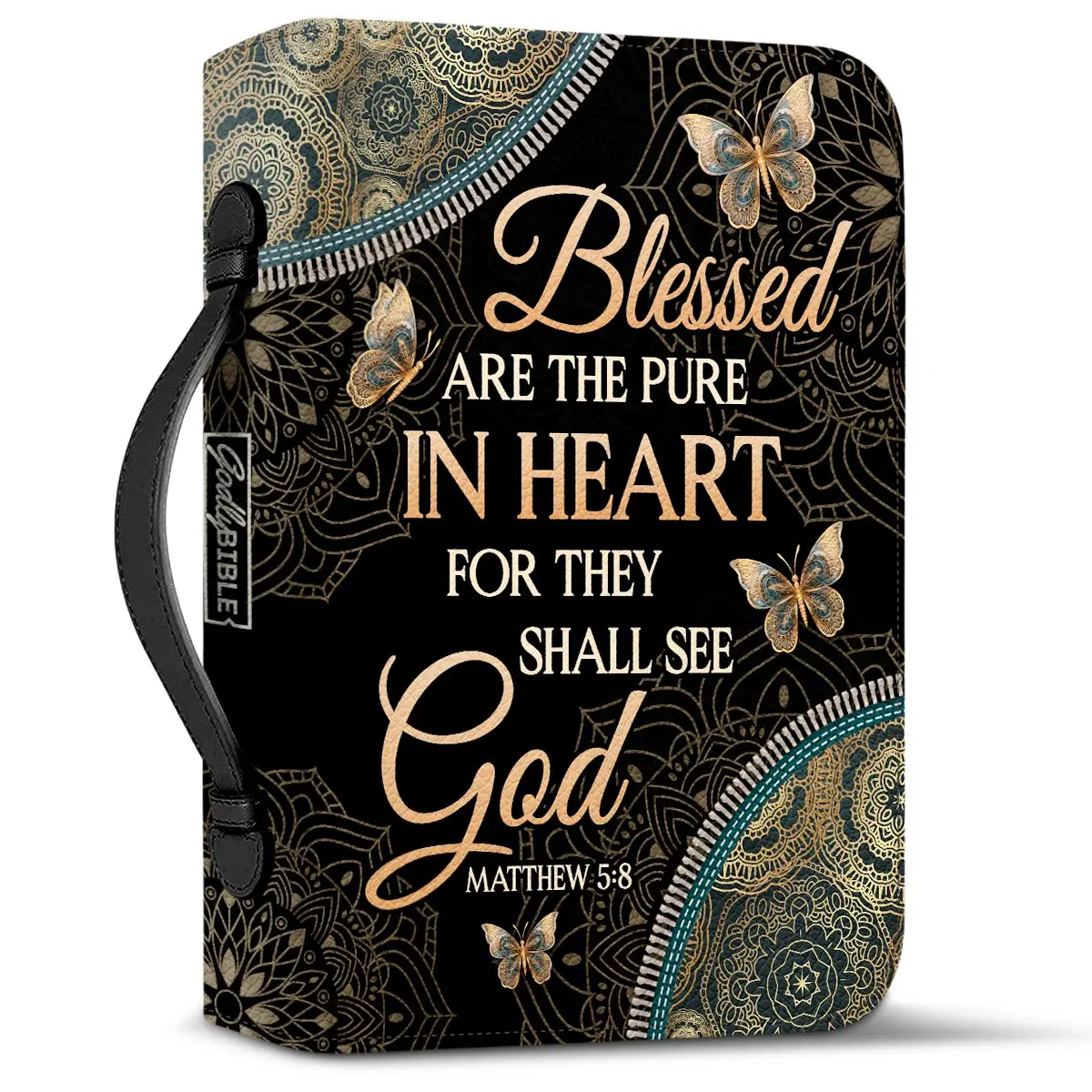 Luxury PU Leather Bible Cover for Women Golden Butterflies Print Holy Bible Bag Ladies Zippered Book Holy Boxes Personalized