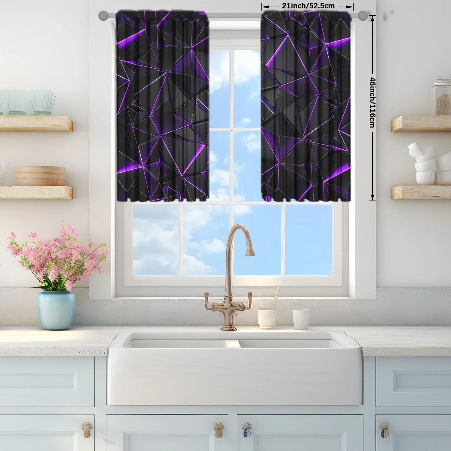 2pcs Purple Irregular Geometry Printed Curtain for Home Decor-Rod Pocket Window Treatment for Bedroom,Office,Kitchen,Living Room