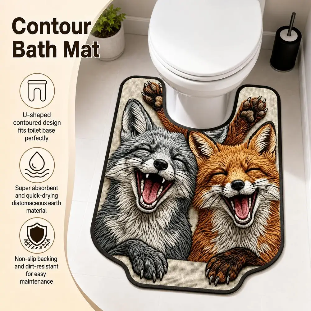 40x50cm Diatomaceous Earth Carpet Contour Bath Mat U-Shaped Non-slip Toilet Rug Washable Animal Toilet Floor Mat Durable