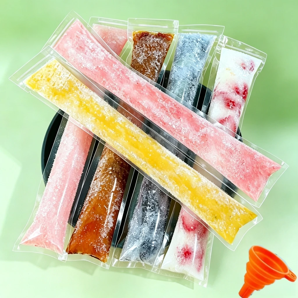 100 PCS Food-grade disposable popsicle bags, fruit jelly bags, ice cream, popsicle sticks, long strips, homemade ice pop bags