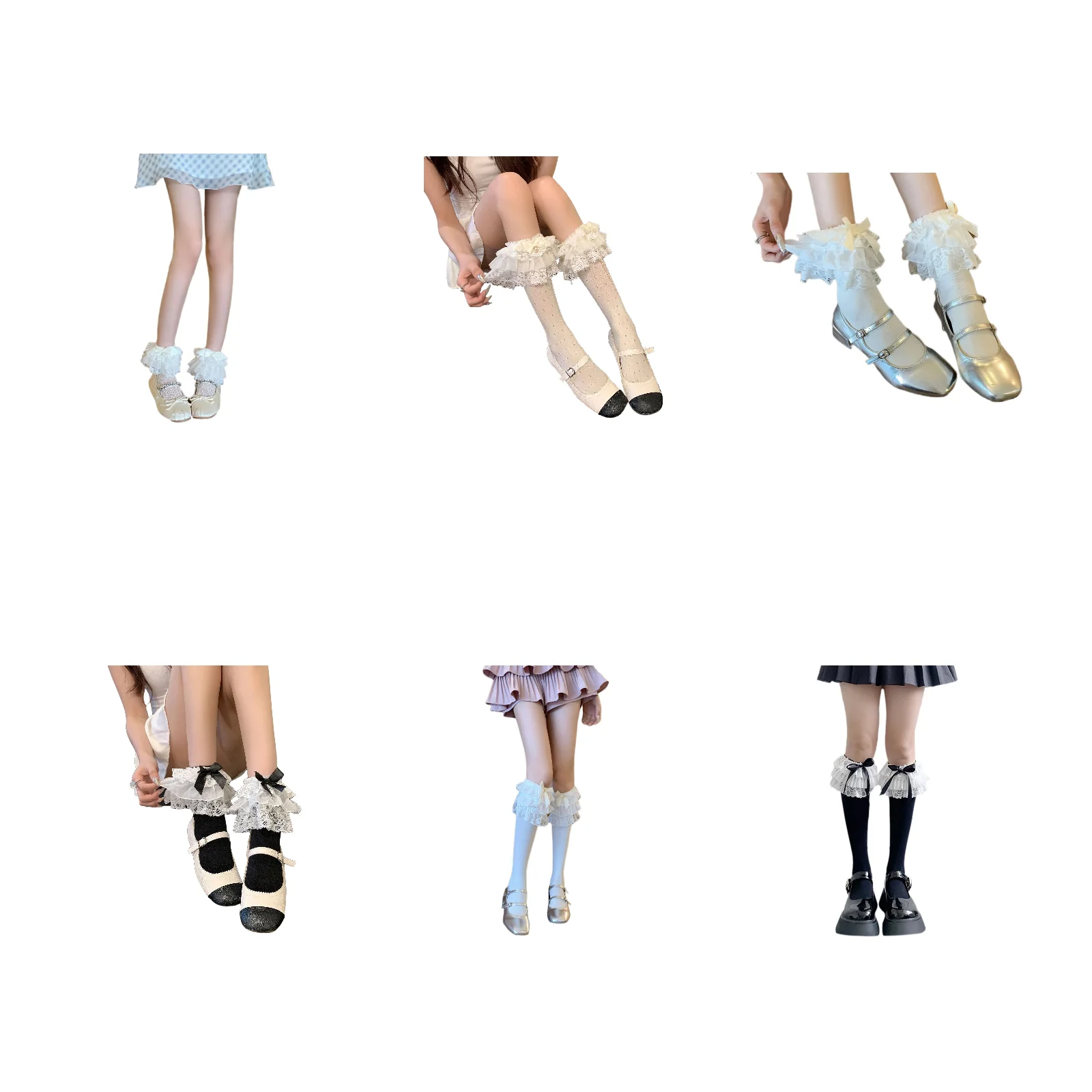 

Набор носков в стиле Лолита: белые и черные носки с бантом и перламутровыми крыльями, короткие, 6 пар