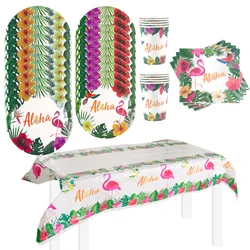 Luau Hawaiian Party Decorations Aloha Tropical Party Tableware Flamingo plates cup tablecloth for Summer Birthday Party decor