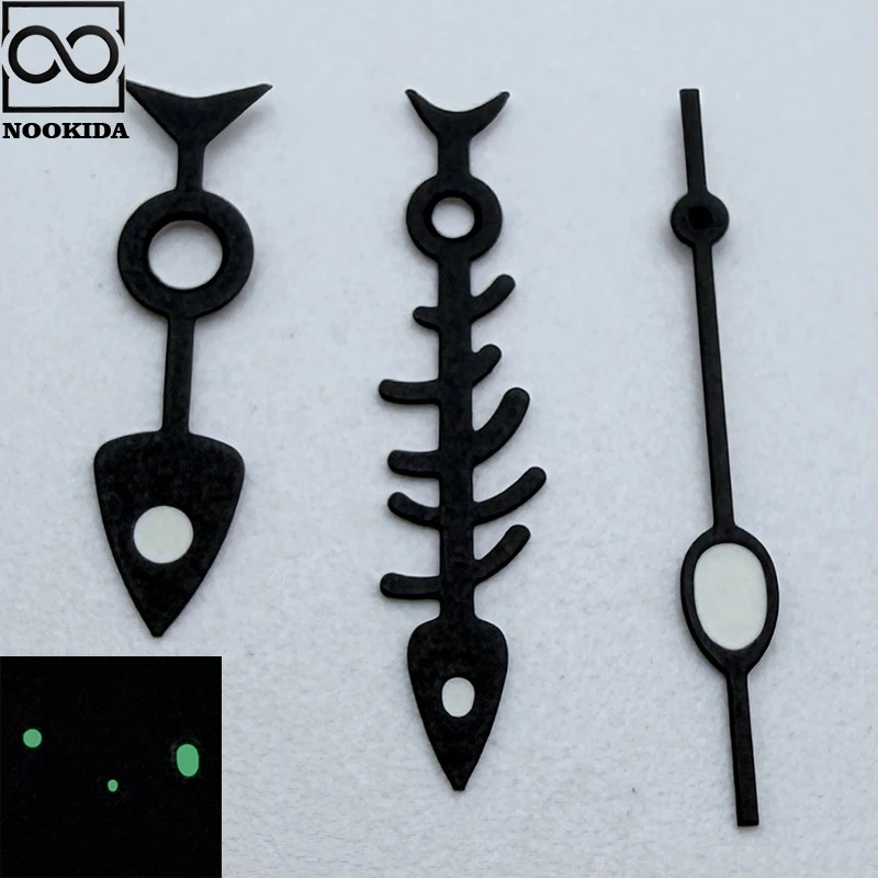 NOOKIDA Green Luminous 3 Needles White/Black Fishbone Watch Hands Watch Hands Fit NH36 NH35 Movement Men Mechanic Watch Part