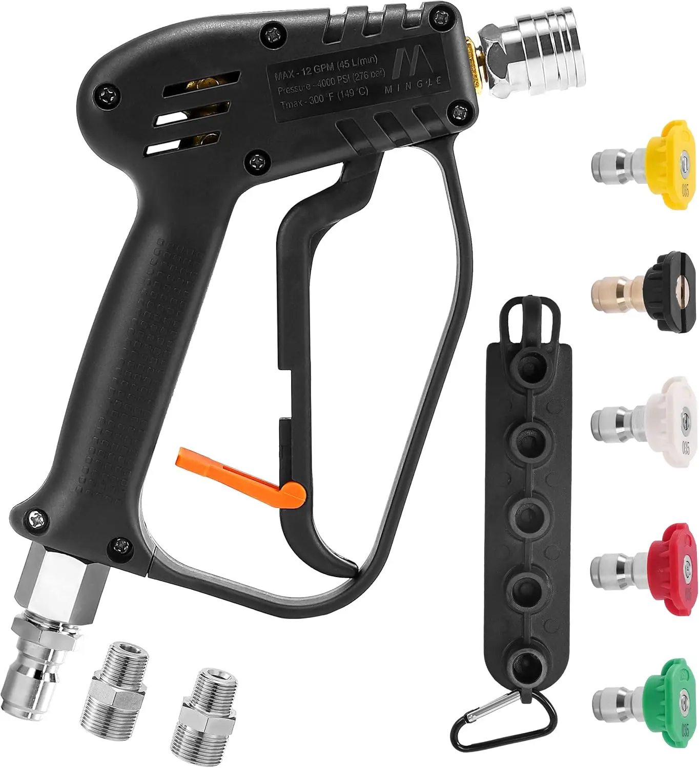 

Pressure Washer Gun with Swivel, 3/8' Quick Connect, M22 14mm & 15mm Fittings, Black