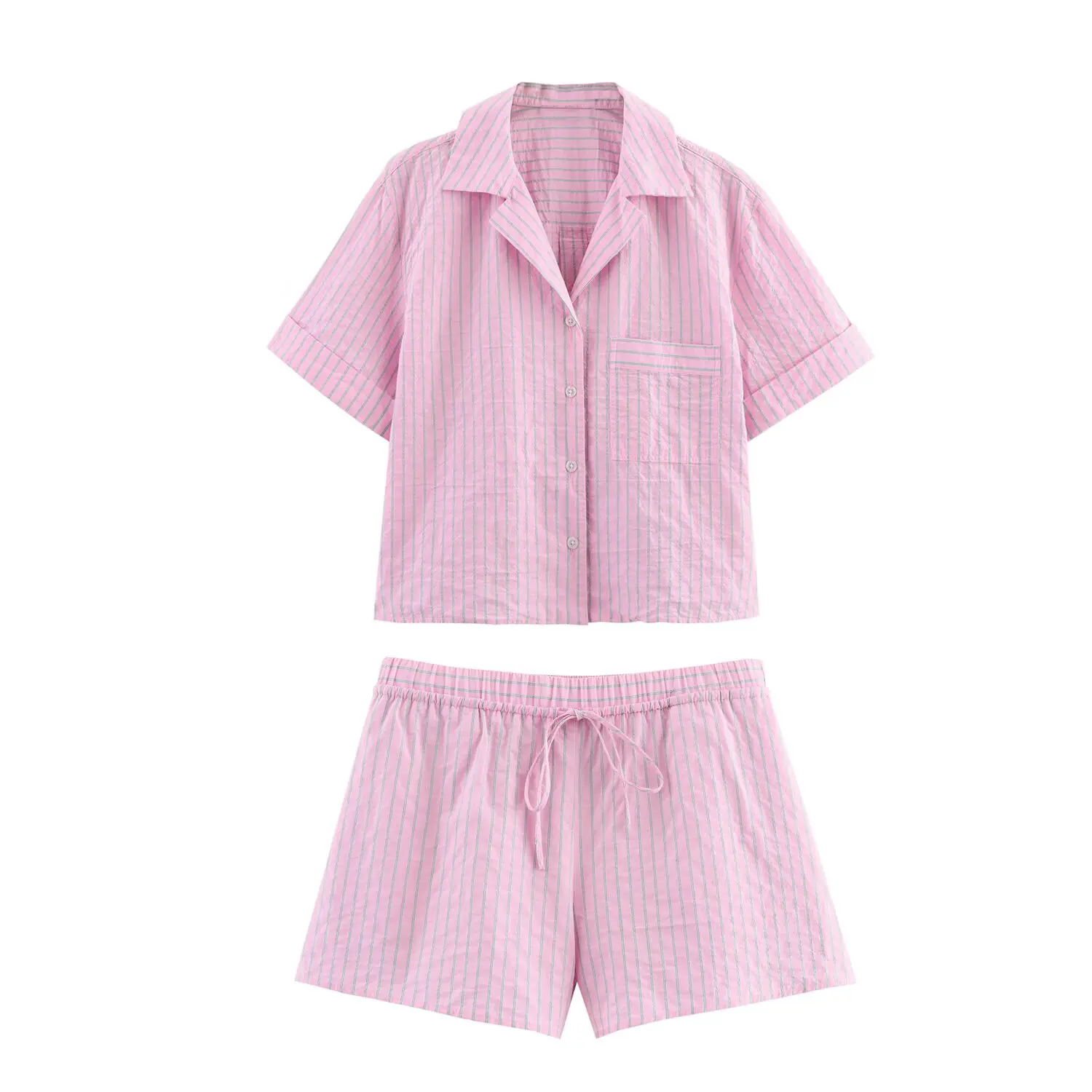 

Taop&Za2025 Women's Short Sleeve Button Down Shirt and Drawstring Waist Shorts Set for Sleep and Lounge Wear