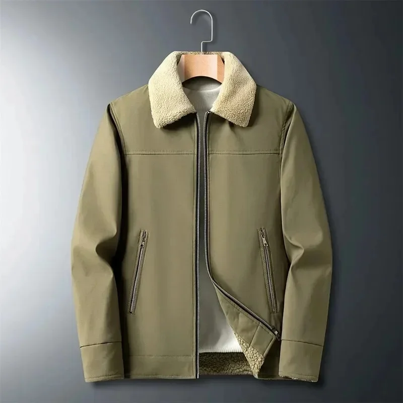 Windbreaker Outdoor Overcoat Jacket Winter Men Warm Fleece Windproof Casual Lapel Jacket Parka Coat Male Formal Business Top 5XL