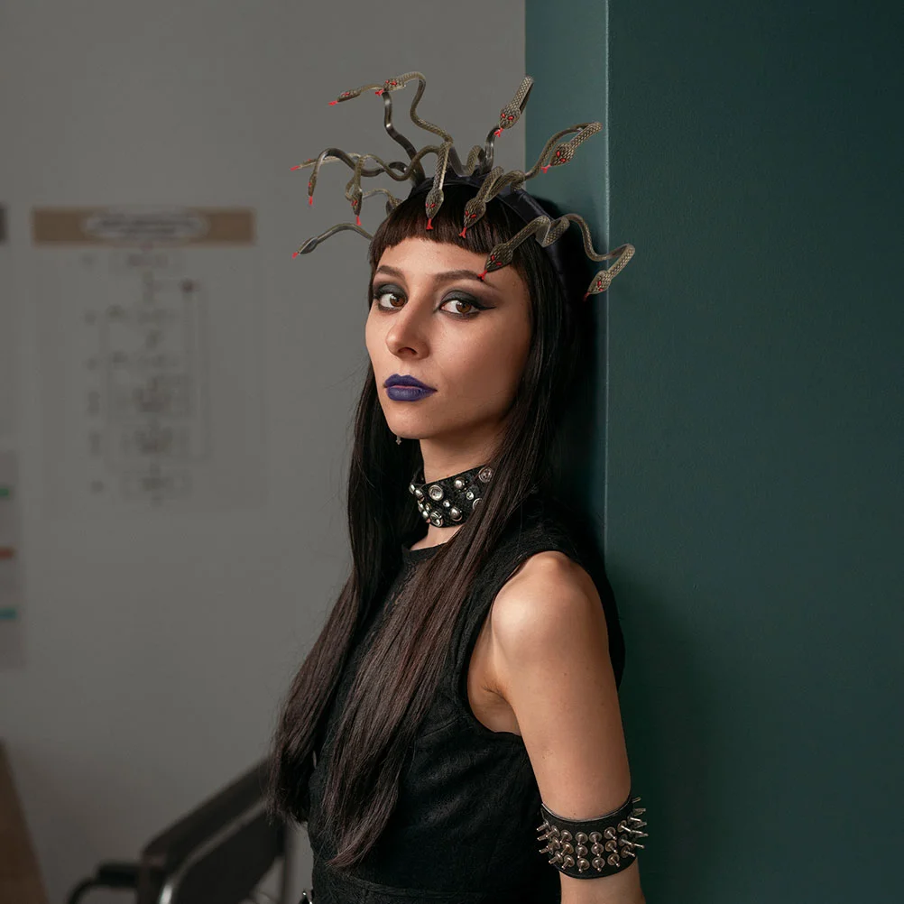 Diadema de serpiente Medusa para mujer, tocado de Carnaval de Halloween, diadema, disfraz de Cosplay aterrador, tocado falso, 2 uds.