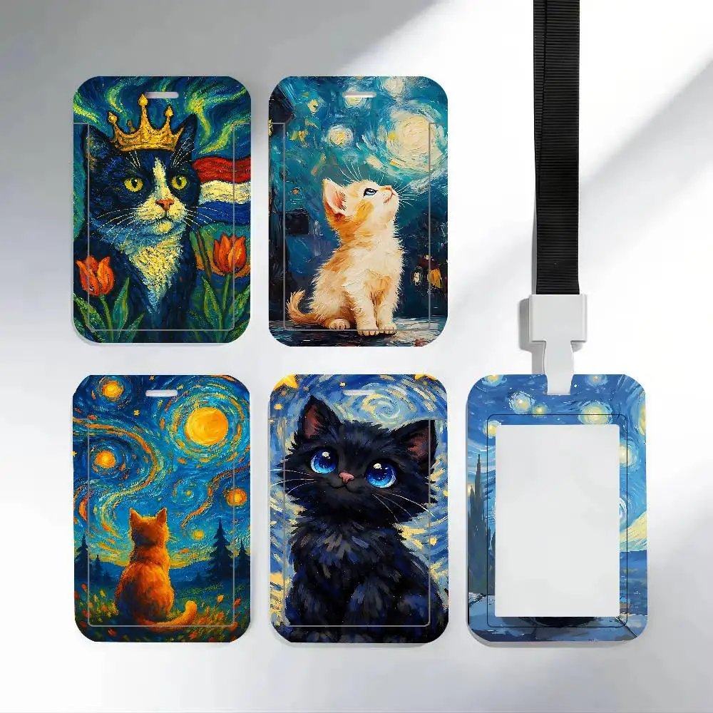 CUte Cat ID Card Holder Cute Badge Holder PVC Card Cover With Clear Window For Student Office Bus Card