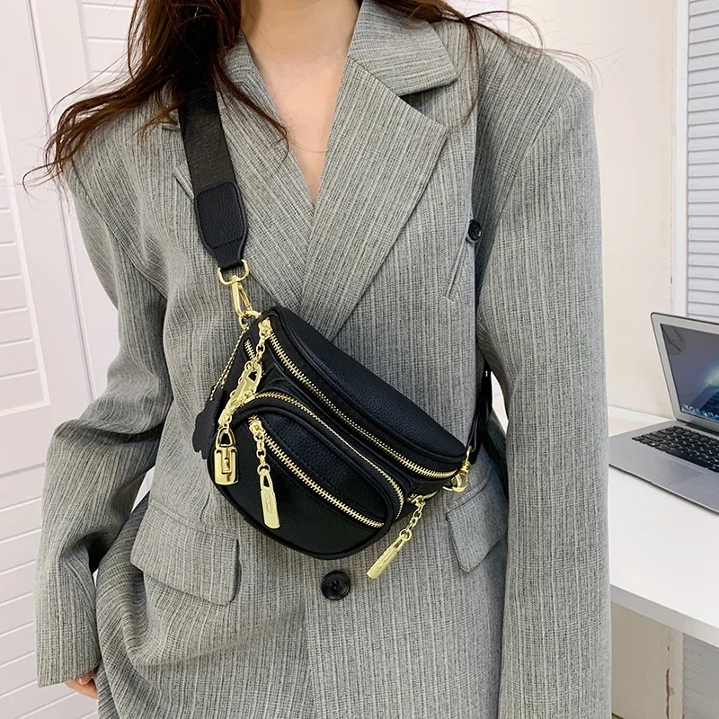 2024 High Quality Soft Leather Crossbody Bag For Women Multi Layer Pockets Waist Fashion Fanny Waist Pack Phone Purse Belt Bag