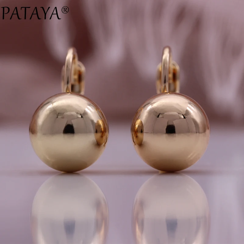 PATAYA New Retro Glossy Spherical Earrings 585 Rose Gold Color Fashion Wedding Party Jewelry Unique Metal Earrings