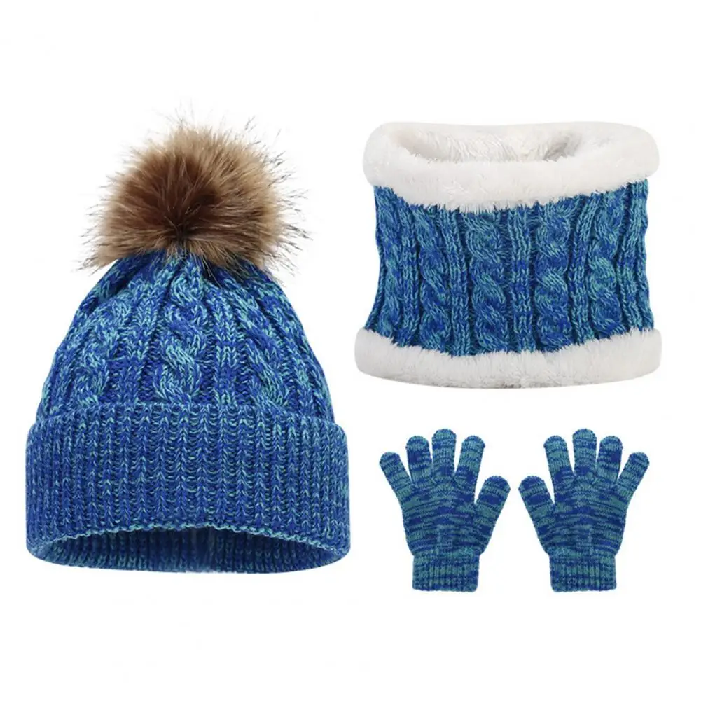 Children Hat Gloves Scarf Set Cozy Stylish Children\'s Winter Accessories Set Knitted Hat Gloves Scarf with Plush Ball for Full