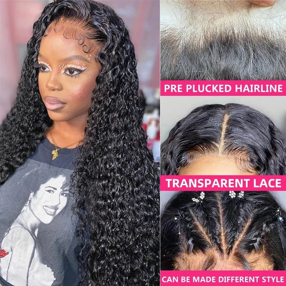 Nadine 36 40 Inch Curly human hair lace frontal wig 13x4 13x6 Deep Wave HD Transparent lace front human hair wig For Black Women