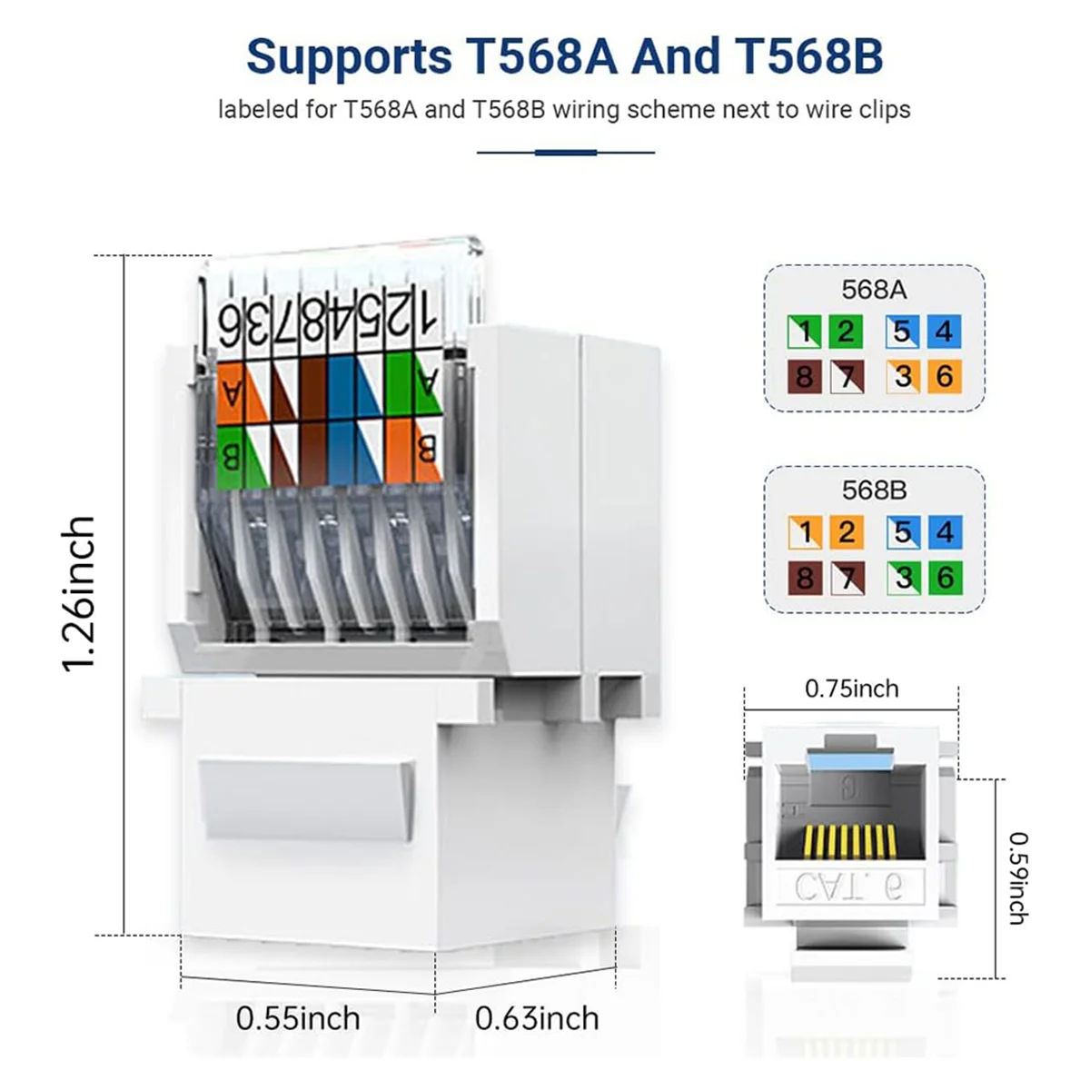 10 Pack Cat6 RJ45 Keystone Jack, Tool Less No Punch-Down Tool richiesto accoppiatore del modulo