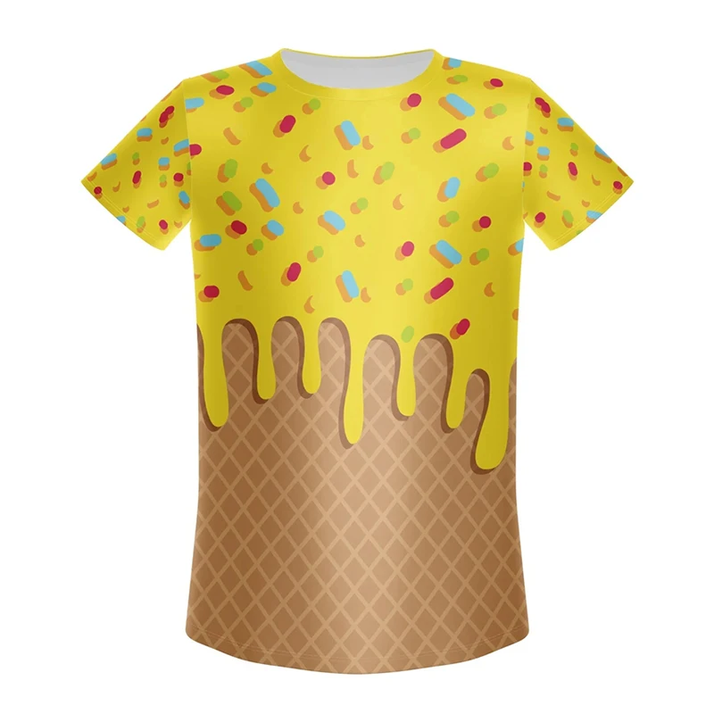 Children's Fun Ice Cream Print T-Shirt O-neck Short Sleeve Fashion Trend Personality T Shirts Unisex Causal Sports Summer Tee