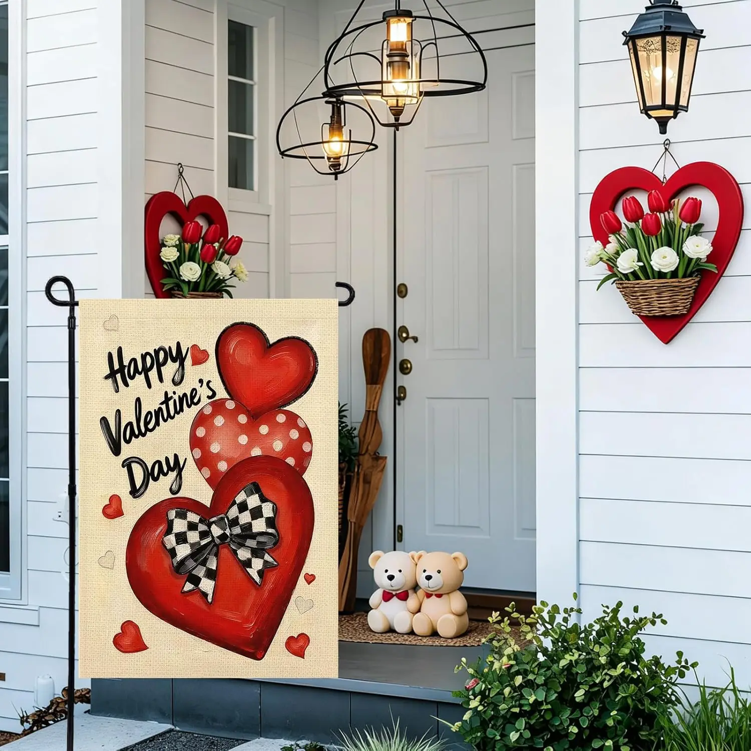 VIKAMA Valentinstag-Gartenflagge – herzförmige doppelseitige Flagge – verwendet für die Dekoration von Jahrestag, Hochzeit, Innenhof und Außenbereich