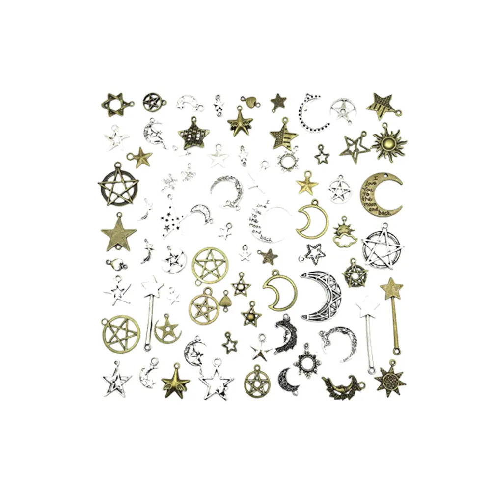 

2 Pack Jewelry Accessories Alloy Star Moon Pendants DIY Supplies Alloy Pendants Vintage Gifts Bracelet Earrings