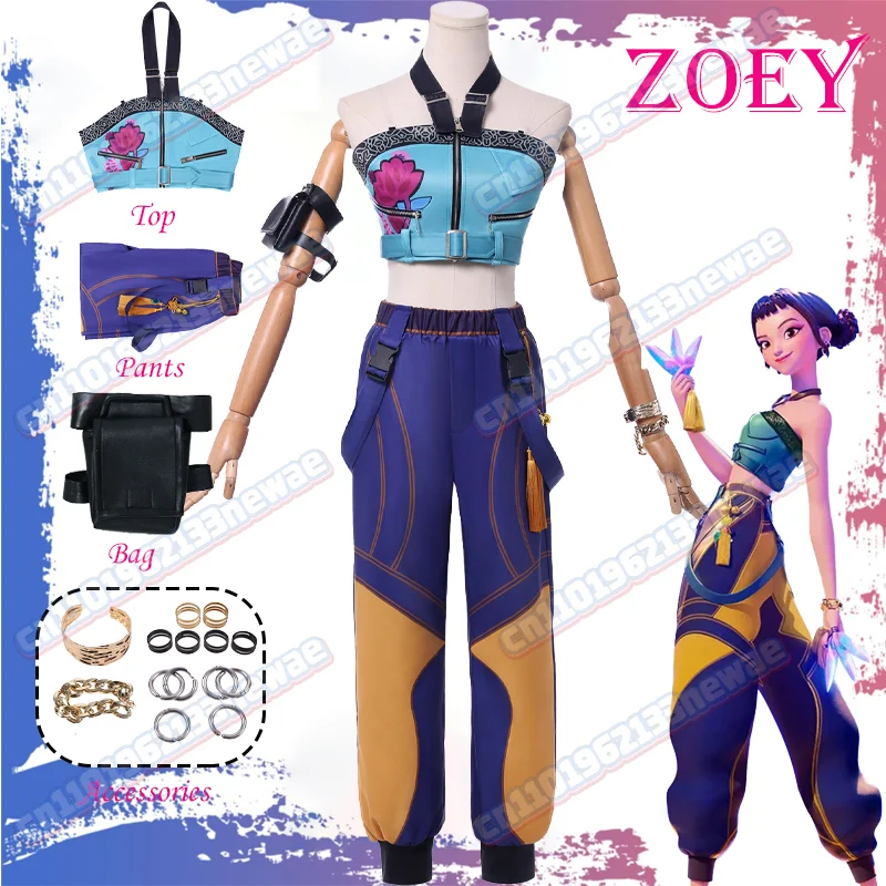

KPop Demon Hunters Zoey Cosplay Costume Top Pants Earrings Rings Bag Full Set Women Sexy Uniform Suit Carnival Party Role Play