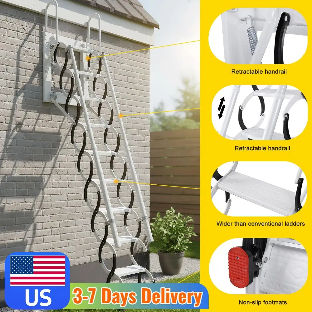 

9/11Steps Invisible Pull Down Stairs Retractable Attic Telescopic Staircase Wall-Mounted for Home Indoor Outdoor