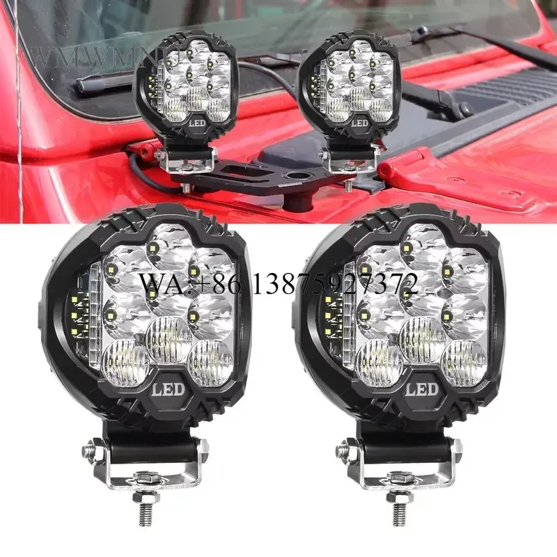 Wmwmnu 5 Inch 58W Amber Yellow LED Offroad Light Spot Flood Combo Round Driving Work Lamp for Trucks Pickup UTV 4x4 Car