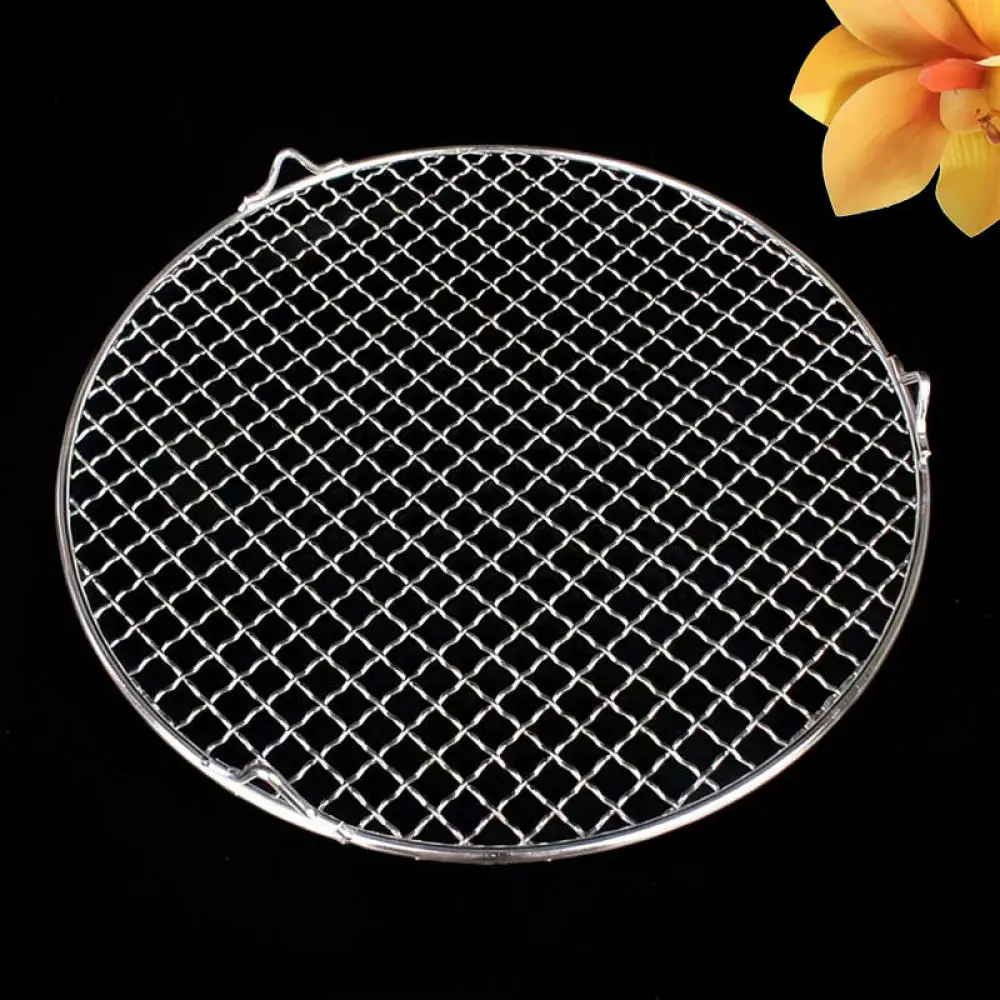 Outdoor Bbq Grill Mesh Round Stainless Steel Cooking Rack Steady Stand Feet Reusable Grilling Net For Camping Picnic